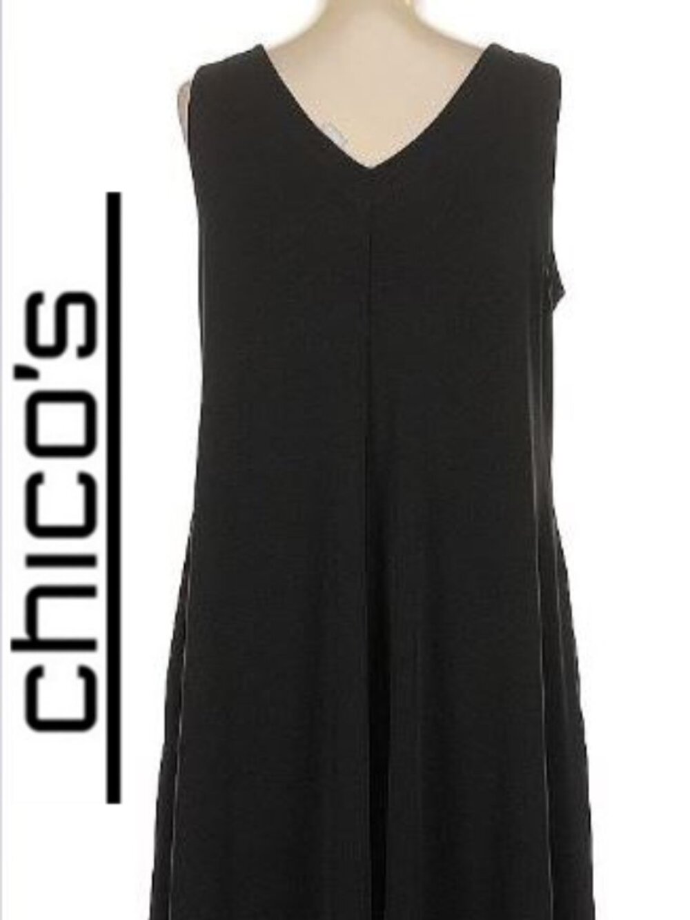 Chico's Black Sleeveless V-Neck Dress size 2 us L 12